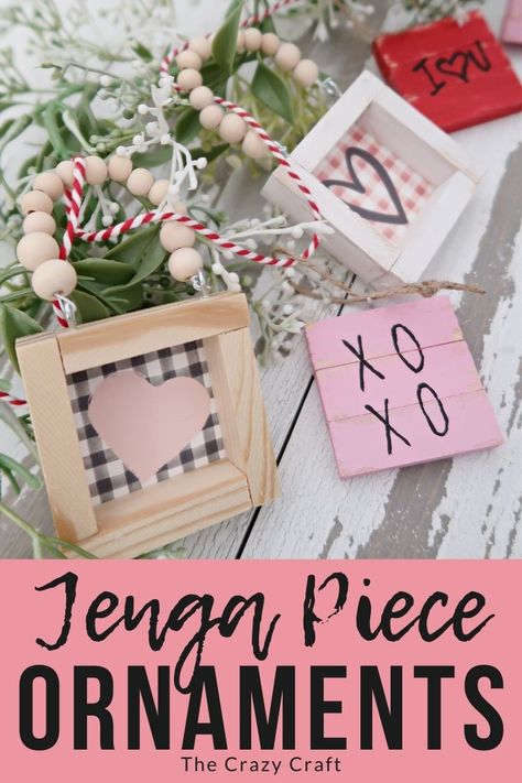 Diy Jenga, Valentine Ornaments, Valentine Craft Decorations, Valentine Wood Crafts, Jenga Blocks, Diy Valentine's Day Decorations, Valentine Tree, Diy Valentines Decorations, Valentines Decor