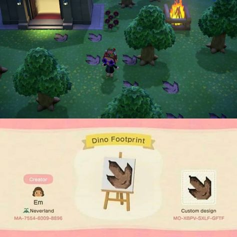 🌱Animal Crossing Design Codes🌿 on Instagram: “🦕🦖🦕🦖 - - - - - 🍑Follow @animalcrossing_codes for more!🍑#animalcrossing #animalcrossingnewhorizons #tomnook #animalcrossingdesigns…” Acnh Fossil Dig Site Code, Museum Animal Crossing Design, Animal Crossing Dinosaur Design, Acnh Footprints, Acnh Museum Design Codes, Dinosaur Animal Crossing, Acnh Dinosaur Designs, Animal Crossing Fossil Dig Site, Acnh Dinosaur