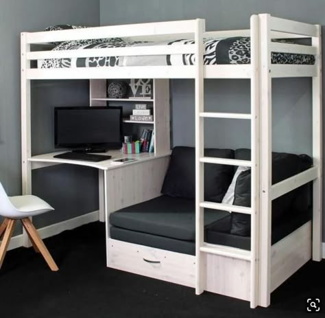 Girls Loft Bed, Bed For Girls Room, Beds For Small Rooms, High Sleeper Bed, Diy Loft Bed, Bunk Bed With Desk, High Sleeper, Bed With Desk, Kids Loft Beds