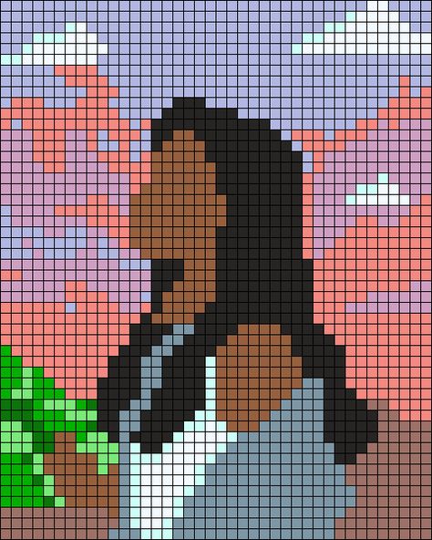 Characters Pixel Art, Square Drawing, Clouds Aesthetic, Sunset Girl, Diy Crafts Bookmarks, Graph Paper Drawings, Art Perle, Easy Pixel Art, Pixel Art Templates