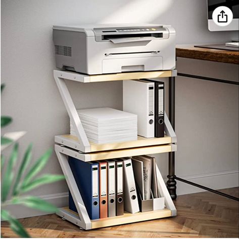 Desktop Stand for Printer - Desktop Shelf with Anti - Skid Pads for Space Organizer as Storage Shelf, Book Shelf, Double Tier Tray with Hardware & Steel by Desktop Printer Stand, Printer Shelf, Multipurpose Desk, Wood Storage Shelves, Shelf Book, Desktop Shelf, Printer Stands, Fax Machine, Desktop Design