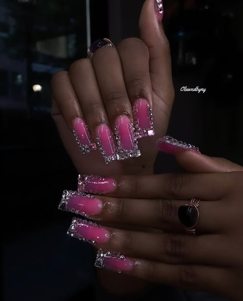 Pink Powder Nails, Pink Acrylic Powder, Unique Acrylic Nail Designs, Long Square Nails, Fancy Nails Designs, Drip Nails, Grunge Nails, Glow Nails, Acrylic Nails Coffin Pink