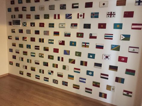 In the wall Flags On Wall, Flag Room Decor, Wooden Flags, Handmade Flags, Wooden Flag, Flags Of The World, Boy's Room, Boy Room, The Wall