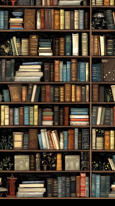 A vintage-inspired wallpaper featuring a bookshelf. Dark Academia Color Palette, Dark Academia Color, Zoom Wallpaper, Dark Academia Wallpaper, Image Halloween, Library Aesthetic, Book Background, Wallpaper Iphone Wallpaper, Academia Wallpaper