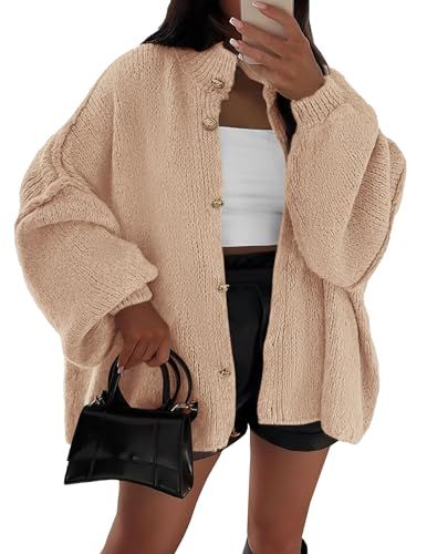 PRETTYGARDEN Women's Winter Button Down Cardigan Sweaters Mock Neck Lantern Long Sleeve Chunky Knit Jacket Trendy Outerwear Jackets For Women Fall, Cute Fall Fashion, Fall Sweaters For Women, Trendy Outerwear, Bodycon Tank Dress, Drop Shoulder Cardigan, Fall Cardigans, Trendy Jackets, Cardigan Sweaters