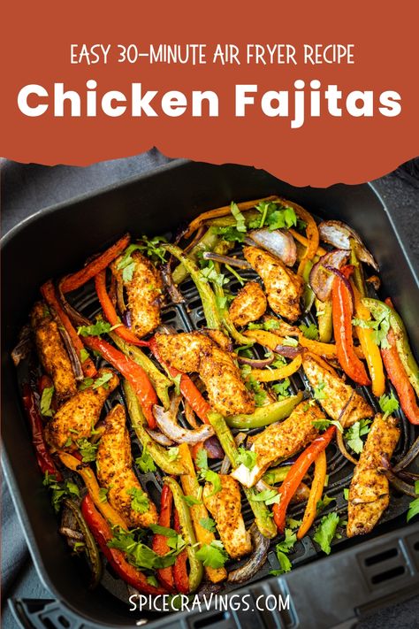 Air Fryer Chicken Fajitas is a flavor-packed and easier twist on the classic Tex-Mex dish with tender chicken, bell peppers, onions, and taco seasoning, ready in 30 minutes. Air Fryer Chicken Fajitas, Easy Air Fryer Chicken, Chicken Fajitas Recipe, Easy Chicken Fajitas, Homemade Fajita Seasoning, Fajitas Recipe, Chicken Fajita Recipe, Tacos And Burritos, Air Fried Chicken