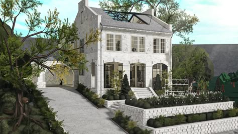 X Aesthetic Bloxburg House Ideas, Realistic Bloxburg House Exterior, Bloxburg Realistic House, Fall House Exterior, Blocksburg Ideas, Bloxburg House Builds, Aesthetic Bloxburg, Bloxburg Beach House, White Beach House