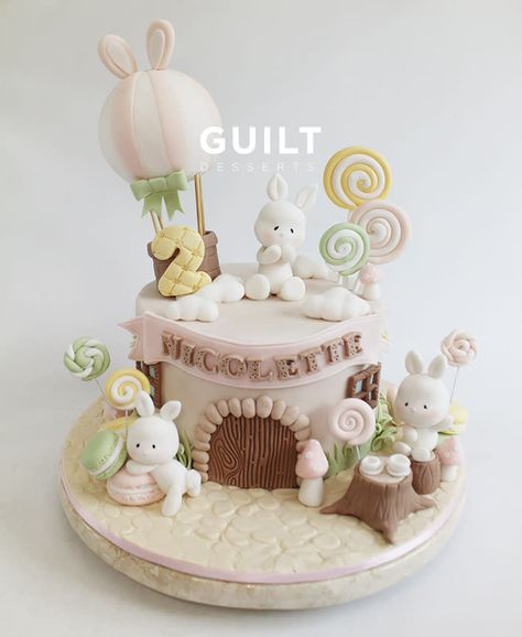 Cute bunnies by Guilt Desserts Birthday Cake Rabbit, Rabbit Birthday Cake, Kue Disney, Cake Rabbit, Bunny Birthday Cake, Baby Shower Cupcakes For Girls, Cake Cute, Rabbit Birthday, Easter Bunny Cake