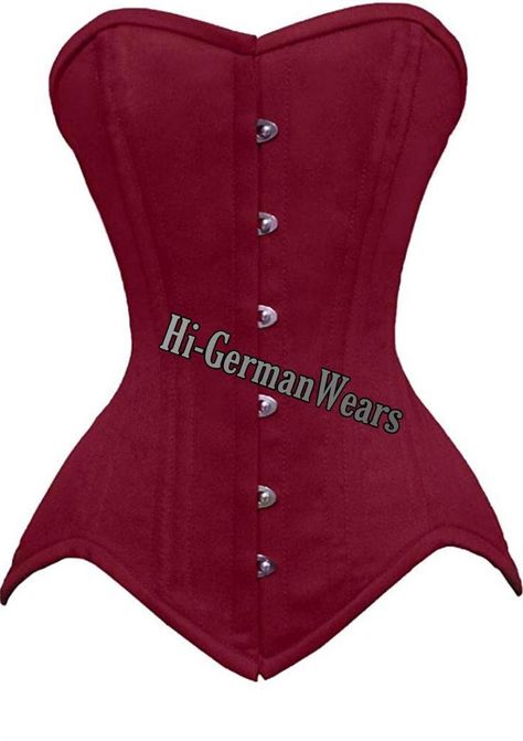 Women Black Maroon Cotton Overbust Red Corsets Double Steel | Etsy Red Underbust Corset For Cosplay, Fitted Red Corset With Boning, Elegant Red Underbust Corset, Red Fitted Underbust Corset Belt, Red Underbust Corset With Boning, Dark Green Blue, Cotton Corset, Red Corset, Steel Boned Corsets