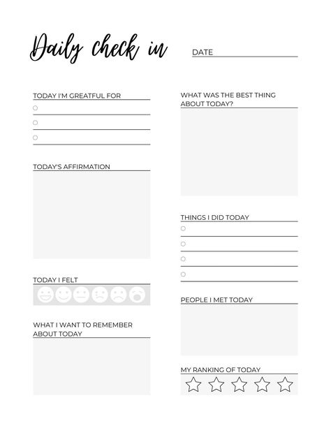 Daily Check-in - Etsy | Daily reflection, Gratitude journal, Daily journal . #Life_Skills_Class #Soft_Cover_Journal #Gratitude_Affirmations #Self_Care_Bullet_Journal Life Skills Class, Soft Cover Journal, Self Care Bullet Journal, Gratitude Affirmations, Journal Writing Prompts, Daily Reflection, Journal Template, Journal Page, Daily Journal