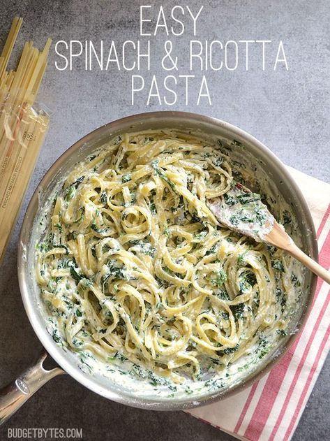 Ricotta Pasta Recipes, Spinach Ricotta Pasta, Budget Bytes, Spinach Ricotta, Ricotta Pasta, Idee Pasto Sano, Meatless Meals, Pasta Recipe, Comfort Foods