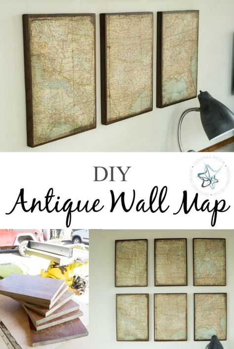 DIY Antique Wall Map- Learn how to custom make an aged wall map to fill your empty wall space. Designed Decor Diy Map, Diy Wand, Dekor Diy, Globe Decor, Map Wall Decor, Traditional Interior Design, Wall Map, European Home Decor, Map Decor