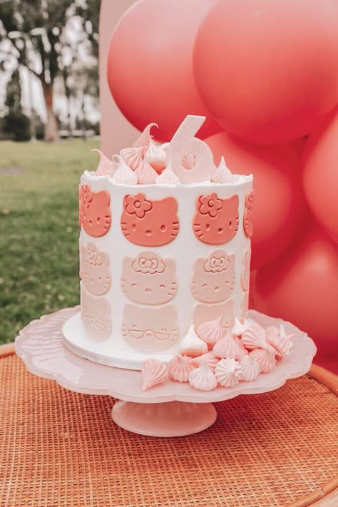 Kara's Party Ideas Boho Hello Kitty | Kara's Party Ideas Boho Hello Kitty, Arch Balloon Backdrop, Hello Kitty Treats, Hello Kitty Decor, Hello Kitty Birthday Theme, Kitty Cookies, Kitty Treats, Backdrop Boho, Hello Kitty Theme Party