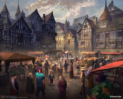 ArtStation - Tudor town square, Ferdinand Ladera Fantasy City Art, Fantasy Village, Fantasy Town, Minecraft City, Fantasy Background, Rpg Map, Medieval World, Environment Art, Town Square