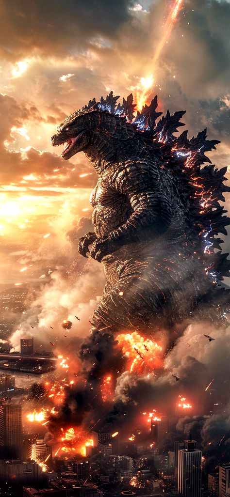 Fire Godzilla, Godzilla Tattoo, Dinosaur Dragon, Legendary Monsters, King Kong Vs Godzilla, Godzilla Wallpaper, All Godzilla Monsters, Dragon Fire, City Background