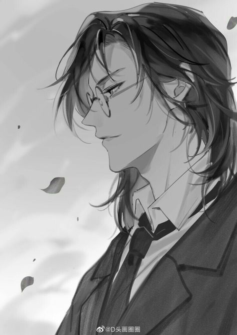 Long Hair And Glasses, Hair And Glasses, Anime Boy Long Hair, Anime Guy Long Hair, Anime Long Hair, Anime Boy Hair, 캐릭터 드로잉, Cool Anime Guys, Anime Drawings Tutorials