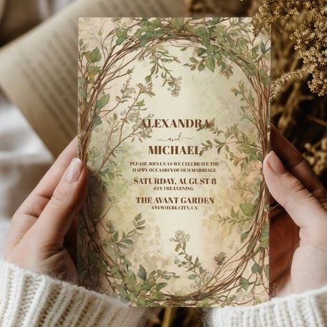 Boho Autumn Wildflower Botanical Wedding Invitation Botanical Fall Wedding, Autumn Fairy Wedding, Fairycore Wedding Invitation, Wedding Ideas Earthy, Late Autumn Wedding, Forest Wedding Invites, Lotr Wedding Invitations, Diy Wedding Invitation Ideas, Earthy Wedding Invitations