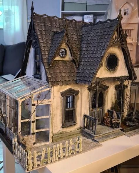 Haunted Cardboard House, Tiny Cardboard House, Cardboard House Interior, Haunted Miniature Dollhouse, Witch Doll House, Haunted House Ceramic, Cardboard Doll House Diy, Haunted House Diorama, Miniature Cardboard Houses