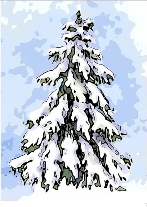 Tree Drawing Simple, Painted Christmas Cards, Christmas Tree Drawing, Snowy Christmas Tree, Watercolor Christmas Tree, Watercolor Flowers Tutorial, Outdoor Christmas Tree, Tree Sketches, Snow Covered Trees