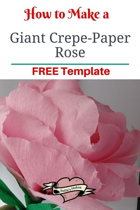 Giant DIY Crepe-Paper Rose - a great project for all those who love DIY Paper Flowers! This project takes less than 2 hours to make and the results are spectacular! Comes with a FREE Template and Step-by-step tutorial. #diypaperflower #paperflowerdiy Bookstore Display, Paper Flower Video, Crepe Paper Flowers Tutorial, Crepe Paper Flowers Diy, Giant Paper Roses, Crepe Paper Roses, Giant Roses, How To Make Crepe, Craft Flowers