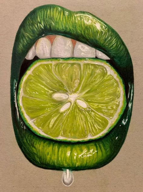 Lemonade Lips Drawing, How To Draw Mouth Realistic, Lime Lips Drawing, Realistic Drawings Colored Pencils, Lime Lips, Colored Pencil Artwork Ideas, Prismacolor Drawing, Lip Artwork, Characters From Movies