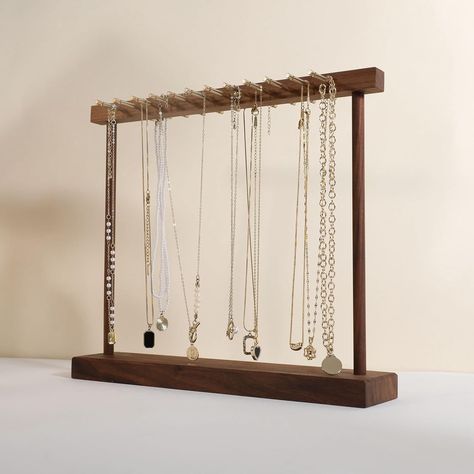 Amazon.com: GemeShou Walnut necklace holder stand with 12 pcs brass bars, Wooden jewelry storage shelf, necklace display stand for selling, girls jewelry necklace bracelet organizer rack【Jewelry shelf-M】 : Clothing, Shoes & Jewelry Necklace Holder Stand, Jewelry Display Ideas, Jewlery Holder, Jewelry Organizer Stand, Necklace Hanger, Bracelet Organizer, Earring Display Stands, Organizer Shelf, Copper Bar