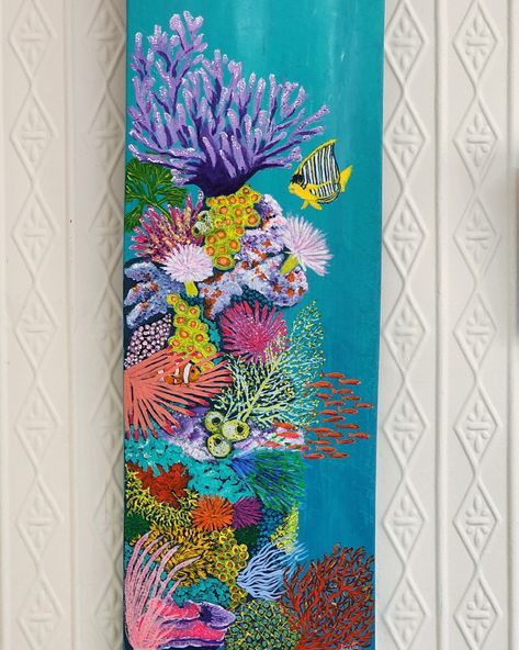 Coral Reef Art Painting, Coral Reef Wall Mural, Painted Coral Reef, Sea Coral Art, Coral Reef Artwork, Ocean Under Water Painting, Coral Reefs Art, Paintings Of Coral, Colorful Ocean Painting