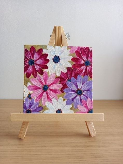 Small Canvas Paintings Put Together, 15 X 15 Canvas Painting Ideas, Abstract Art On Mini Canvas, Mini Canvas Art Painting, Mini Flowers Painting, Mini Floral Paintings, Mini Canvas Flower Paintings, Mini Canvas Acrylic Paintings, Canvas Painting Designs Easy