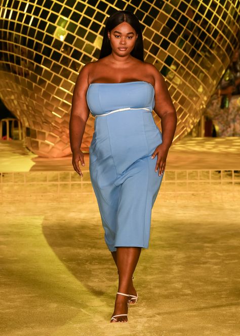 Staud Spring 2022 Ready-to-Wear Collection | Vogue Plus Size 2023, Blue Runway, Precious Lee, White Spaghetti Strap Dress, Body Positive Fashion, Tranquil Blue, Fashion Runway Show, Maxi Dress Designs, Crochet Midi Dress