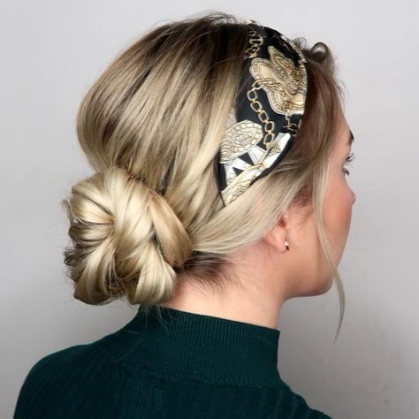 Hair Up With Hairband, Updo With Hairband, Hair Updo With Headband, Headband With Bun, Bun Updo Tutorial, Twisty Bun, Updo With Headband, Quick Updos, Lazy Hair