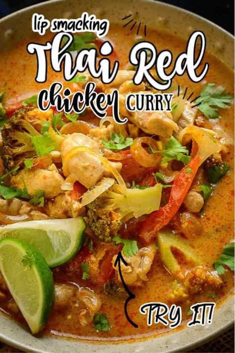 Red Chicken Curry, Thai Red Curry Recipe, Red Curry Recipe, Thai Curry Recipes, Thai Chicken Curry, Recipe With Chicken, Red Curry Chicken, Chicken Shrimp, Red Chicken