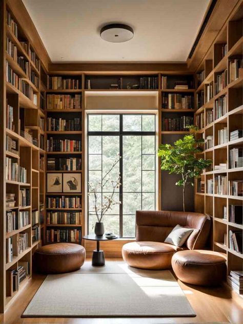 21  Inspiring Ideas For Home Library Designs 20 Interior Design Library Home, Organic Modern Library, Music Library Room, Small Library Room Ideas Reading Areas, Mcm Library, Library Ideas For Home, Reading Space Ideas, Library Office Room, Classic Home Library Design