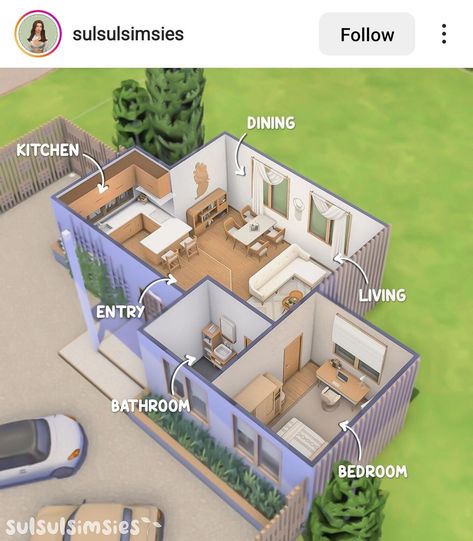 Tiny House Floor Plans Sims 4, Sims One Story House, Sims 4 30x30 House Layout, Bloxburg Fun Builds, Sims 4 One Story House Floor Plan, House Floor Plans Sims, Sims House Layouts Floor Plans, Sims 4 One Story House, Sims 4 Houses Layout