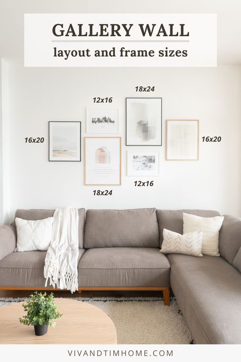 Gallery wall layout, Gallery wall living room, gallery wall ideas, how to make a gallery wall, gallery wall frames, gallery wall art prints l DIY Home Projects Gallery Wall Art Ideas, Gallery Wall Frame Sizes, Wall Behind Couch, Couch Wall Decor, Wall Layout, Gallery Wall Bedroom, Gallery Wall Layout, Above Couch, Modern Gallery Wall