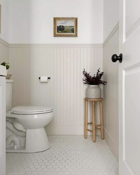 Beadboard Half Wall, Beadboard Bathroom Ideas, Bathroom Closet Organization Ideas, Beadboard Bathroom, Bathroom Closet Organization, Closet Organization Ideas, Bathroom Closet, Downstairs Bathroom, Upstairs Bathrooms