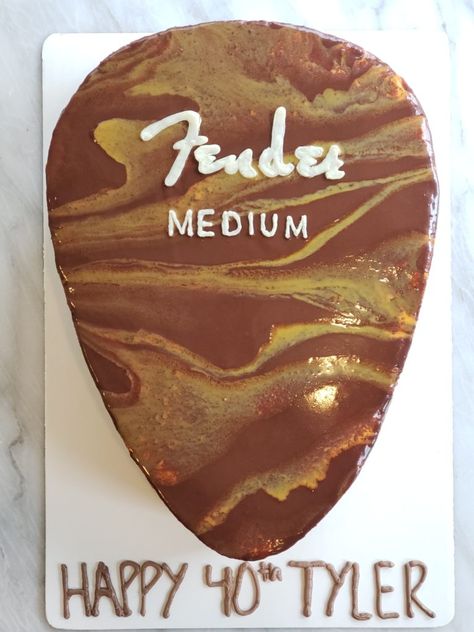 Guitar Cakes For Men, Guitar Pick Cake, Guitar Cake Design Ideas, Guitar Cake Design For Men, Guitar Shaped Cake, Chocolate Ganache Glaze, Chocolate Covered Strawberry Cake, Rehearsal Dinner Planning, Mirror Glaze Cake