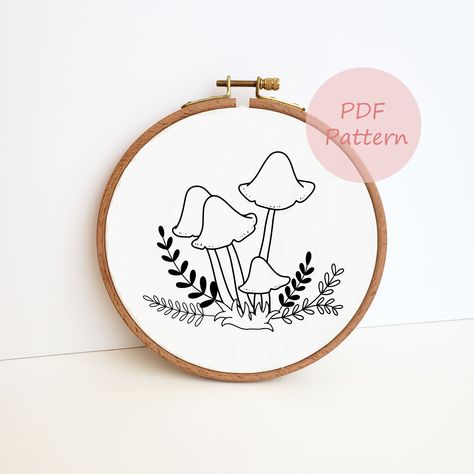 Forest mushroom embroidery pattern, wildflower PDF pattern, Cottagecore hand embroidery design, handmade gift, DIY mushroom lover gift Simple Flower Embroidery Pattern, Mushroom Embroidery Pattern, Simple Flower Embroidery, Diy Mushroom, Mushroom Embroidery, Embroidery Simple, Diy Beginner, Beginner Embroidery, Color Guide