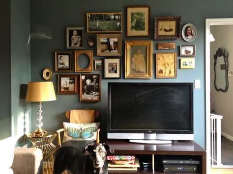 Tv Gallery Wall Ideas, Knoxville Gray, Wall Behind Tv, Tv Gallery Wall, Galley Wall, Living Room Arrangements, Photo Wall Gallery, Gallery Wall Inspiration, Tv Wall Decor