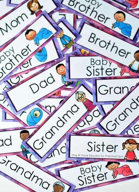 family vocabulary cards by Stay At Home Educator for Preschool Spot - I Can Give Predictable Chart - teach the spirit of giving this Christmas Vocabulary For Preschoolers, Family Inquiry Kindergarten, Family Flashcards Printables Free, Family Words Activities For Kids, Family Members Flashcards Free Printable, Preschool Folder, Preschool Letters Printables, Childcare Themes, Christmas Literacy Activities