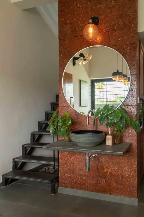 Tropical Home, Towel Ladder, Two Bedroom House, Washbasin Design, Indian Home Design, Washroom Design, Sculptures For Sale, Village House Design, Railing Design