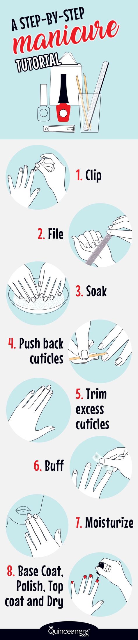 A homemade manicure is a practical way to keep your nails perfectly polished. http://www.quinceanera.com/lookbook/6-easy-steps-for-a-perfect-homemade-manicure/ Homemade Manicure, Do It Yourself Nails, Nail Growth Tips, Manicure Tutorials, Diy Pedicure, Easy Manicure, Pedicure At Home, Nail Care Tips, How To Grow Nails