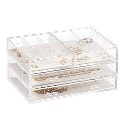 Modular Acrylic Linen Jewelry Drawer System | The Container Store Jewelry Storage Solutions, Drawer System, Functional Jewelry, Large Statement Earrings, Jewelry Drawer, The Container Store, Closet Shelves, Acrylic Jewellery, Shop Jewelry