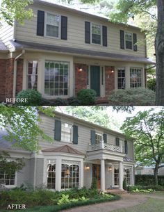 House Brick On Bottom Siding On Top, 1990 House Exterior, Colonial With Bay Windows, 1960s Exterior Remodel, Half Brick Half Siding Exterior Remodel, Colonial Exterior Remodel, Colonial Curb Appeal, Colonial Addition, 1970s Colonial