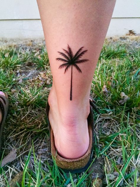 Palm tree tattoo on Achilles’ tendon Tattoo On Achilles Tendon, Names Tattoos For Women, Kids Names Tattoos For Women, Kid Name Tattoo, Achilles Tendon, Tattoos With Kids Names, Palm Tattoos, Palm Tree Tattoo, Calf Tattoo