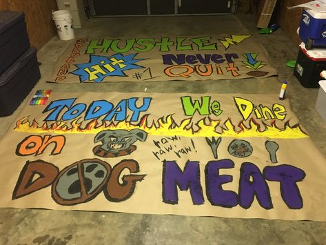 Senior Football Signs, Run Through Signs Football Hoco, Fnl Run Through Banners, Runthrough Signs Football, Run Through Signs Football Cheer, Football Banner Ideas, Football Banners Run Through, Football Spirit Signs, Run Through Signs