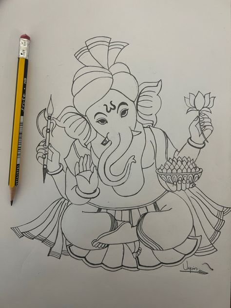 Ganpati Pencil Drawing, Ganesh Pencil Drawing, Ganapati Sketches Simple, God Aari Work Designs, Vinayaka Images Drawing, Ganapati Drawing Easy, Lord Ganesha Drawing Pencil, Drawing With Poster Colors, Vinayaka Drawing