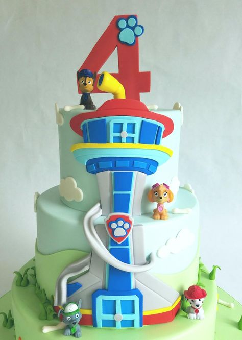 Paw Patrol Party!!!! My little Caboose turned four this week! How is it that my baby boy is 4 years old? Like most four-year-olds, he love... Paw Patrol Birthday Cake Lookout Tower, Paw Patrol Cake Tower, Paw Patrol Cake Lookout Tower, Paw Patrol Lookout Tower Cake, Paw Patrol Lookout Cake, Paw Patrol Tower Cake, Paw Patrol Cake Ideas Boys, Cake Paw Patrol Boy, 4 Year Birthday Cake