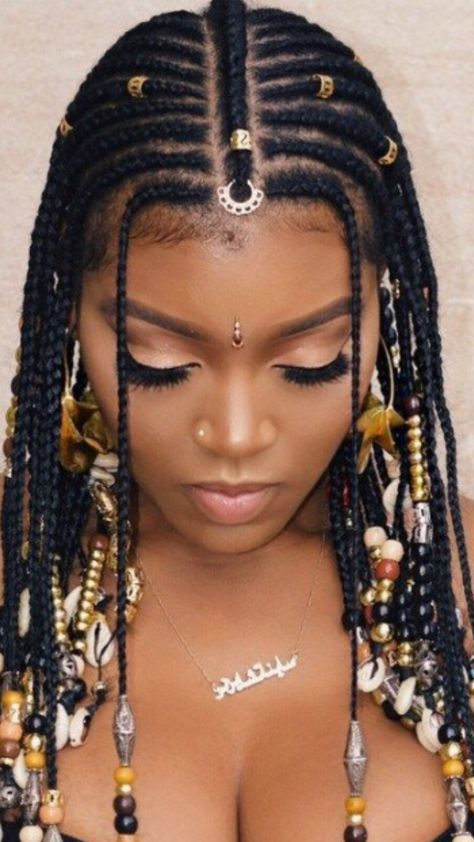 Women's Cornrow Hairstyles, Cleopatra Braids Black Women, Cornrow Ideas For Black Women, Cornrow Ideas Natural Hair, African Hairstyles For Women, Fulani Braids Hairstyles, Braids And Beads, Protective Hairstyles For Natural Hair, Feed In Braids Hairstyles