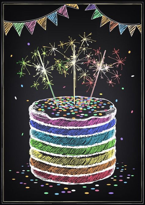 Happy Birthday Chalkboard, Birthday Chalkboard Art, Chalk Sketch, School Chalkboard Art, Cake Sparklers, Chalkboard Art Quotes, Chalkboard Wall Art, Chalkboard Doodles, Blackboard Art