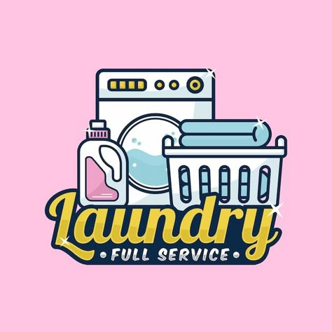 Laundry full service logo | Premium Vector #Freepik #vector #laundry-service #laundry-basket #laundry #clothes-basket Laundry Service Business, Vintage Laundry Sign, Laundry App, Laundry Logo, Self Service Laundry, Food Logo Design Inspiration, Laundry Business, Logo Circle, Laundry Shop